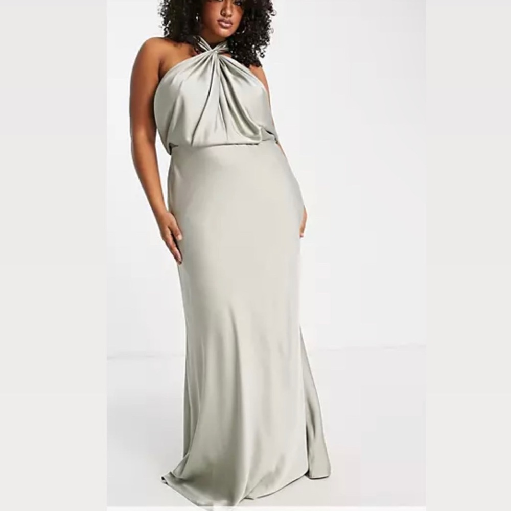 Gorgeous sage satin dress . Never worn. Size 18